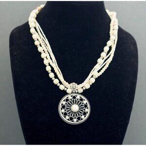 Vintage Boho White Pendant Necklace 20 Inches G20